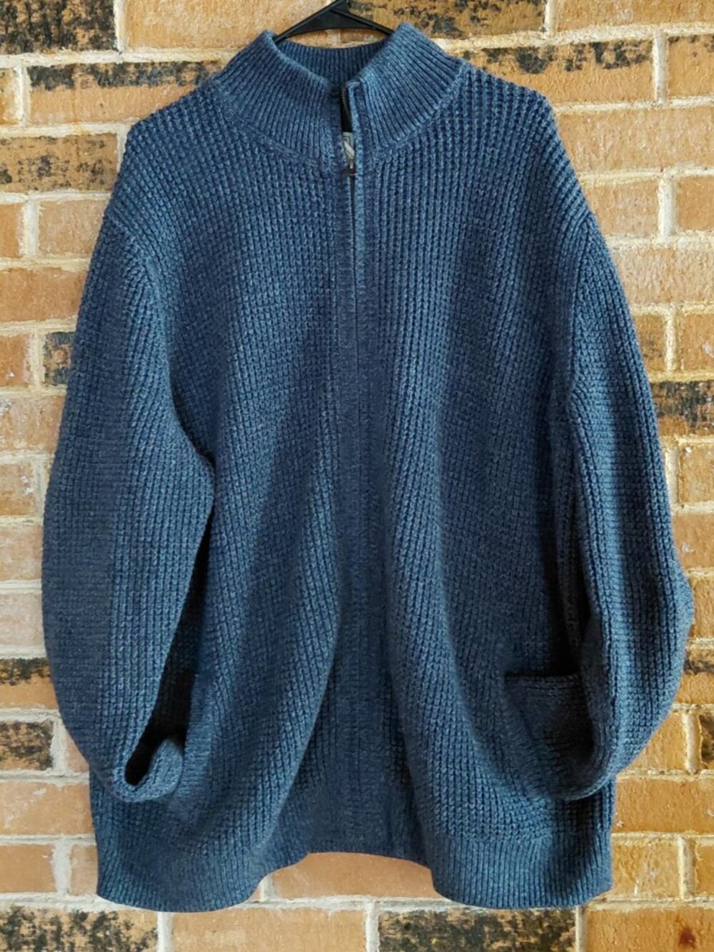 L.L. Bean Blue Organic Cotton Waffle Zip Front Sweater